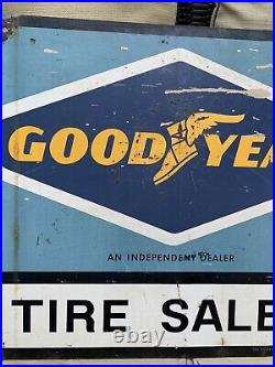 Vintage Goodyear Tire Sales Double sided Painted Metal Sign Oil Gas Auto Truck