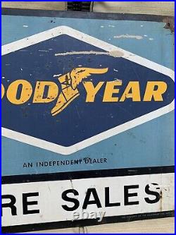 Vintage Goodyear Tire Sales Double sided Painted Metal Sign Oil Gas Auto Truck