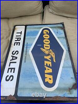 Vintage Goodyear Tire Sales Double sided Painted Metal Sign Oil Gas Auto Truck