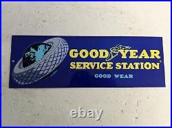 Vintage Goodyear Tire Station Porcelain Metal Heavy Sign Good Wear