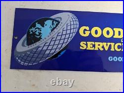 Vintage Goodyear Tire Station Porcelain Metal Heavy Sign Good Wear