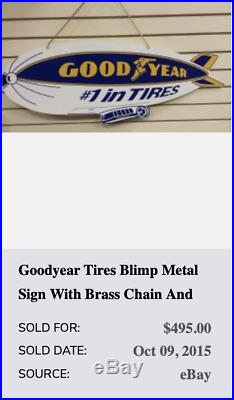 Vintage Goodyear Tires Die-cut Blimp Zeppelin 36 Metal Tire, Gasoline Oil Sign