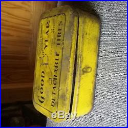 Vintage Goodyear Tires Flying Foot gas oil metal box, self curing patches