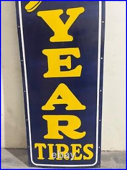 Vintage Goodyear Tires Gas & Oil Porcelain Enamel Sign 72x16