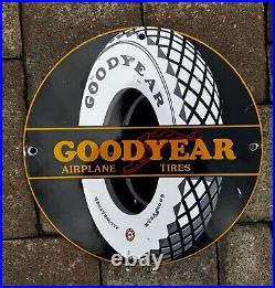 Vintage Goodyear Tires Porcelain Gas Aviation Airplane All Weather Service Sign