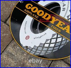 Vintage Goodyear Tires Porcelain Gas Aviation Airplane All Weather Service Sign