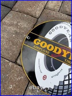 Vintage Goodyear Tires Porcelain Gas Aviation Airplane All Weather Service Sign