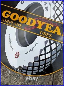 Vintage Goodyear Tires Porcelain Gas Aviation Airplane All Weather Service Sign