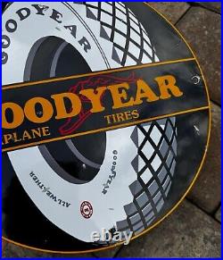 Vintage Goodyear Tires Porcelain Gas Aviation Airplane All Weather Service Sign