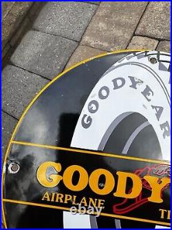 Vintage Goodyear Tires Porcelain Gas Aviation Airplane All Weather Service Sign