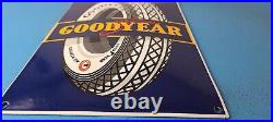 Vintage Goodyear Tires Porcelain Gas Aviation Airplane Convex Service Pump Sign