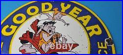 Vintage Goodyear Tires Porcelain Gas Oil Service Flintstones Advertising Sign