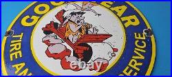 Vintage Goodyear Tires Porcelain Gas Oil Service Flintstones Advertising Sign