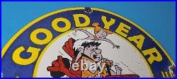 Vintage Goodyear Tires Porcelain Gas Oil Service Flintstones Advertising Sign