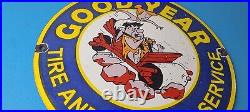 Vintage Goodyear Tires Porcelain Gas Oil Service Flintstones Advertising Sign