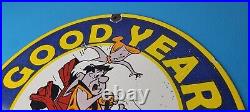 Vintage Goodyear Tires Porcelain Gas Oil Service Flintstones Advertising Sign