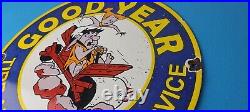 Vintage Goodyear Tires Porcelain Gas Oil Service Flintstones Advertising Sign