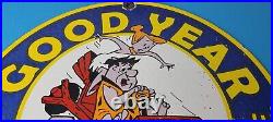 Vintage Goodyear Tires Porcelain Gas Oil Service Flintstones Advertising Sign