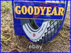 Vintage Goodyear Tires Porcelain Metal Gas Pump Sign Die Cut