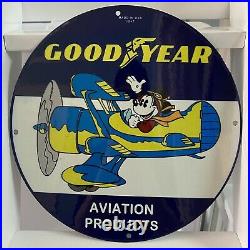 Vintage Goodyear Tires Porcelain Sign Gas Oil Aviation Mickey Service Pump Plate