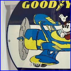 Vintage Goodyear Tires Porcelain Sign Gas Oil Aviation Mickey Service Pump Plate