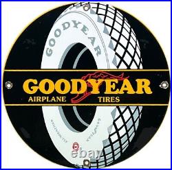 Vintage Goodyear Tires Porcelain Sign Sales Service Gas Oil Airplane Aircraft