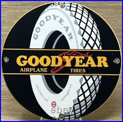 Vintage Goodyear Tires Porcelain Sign Sales Service Gas Oil Airplane Aircraft