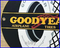 Vintage Goodyear Tires Porcelain Sign Sales Service Gas Oil Airplane Aircraft