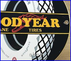 Vintage Goodyear Tires Porcelain Sign Sales Service Gas Oil Airplane Aircraft