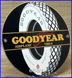 Vintage Goodyear Tires Porcelain Sign Sales Service Gas Oil Airplane Aircraft