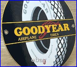 Vintage Goodyear Tires Porcelain Sign Sales Service Gas Oil Airplane Aircraft