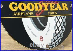 Vintage Goodyear Tires Porcelain Sign Sales Service Gas Oil Airplane Aircraft