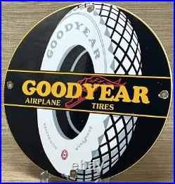 Vintage Goodyear Tires Porcelain Sign Sales Service Gas Oil Airplane Aircraft