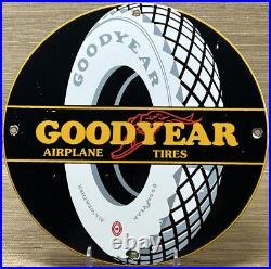 Vintage Goodyear Tires Porcelain Sign Sales Service Gas Oil Airplane Aviation