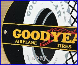 Vintage Goodyear Tires Porcelain Sign Sales Service Gas Oil Airplane Aviation