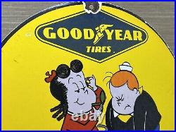 Vintage Goodyear Tires Porcelain Sign Sales Service Gas Oil Bicycle Shop Bike