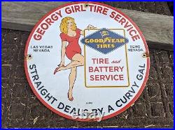 Vintage Goodyear Tires Service Porcelain Enamel Gas Station Pump Sign