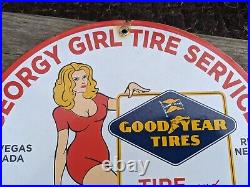 Vintage Goodyear Tires Service Porcelain Enamel Gas Station Pump Sign