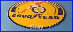 Vintage Goodyear Tires Sign Pinup Girl Sign Gas Motor Oil Pump Porcelain Sign