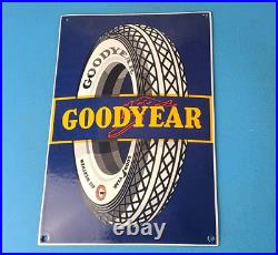 Vintage Goodyear Tires Sign Porcelain Gas Service Convex Advertising Sign