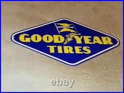 Vintage Goodyear Tires Winged Foot & Flag Die-cut 13 Metal Gasoline Oil Sign