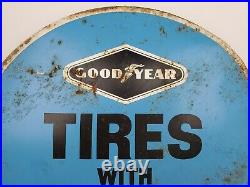 Vintage Goodyear Tires with Super Mileage Tufsyn Round Tin Sign 16 Diameter