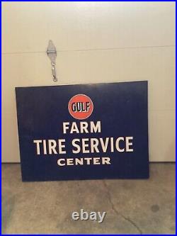 Vintage Gulf Farm Tire Service Center Metal Sign 44x33 in Extra Large Beauty