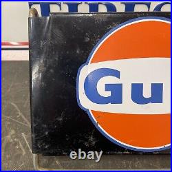 Vintage Gulf Tires Sign Display Gas Station Metal Tire Stand