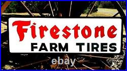 Vintage Hand Painted FIRESTONE FARM TIRES Motor Dealership Sign Gas Oil bl Trim