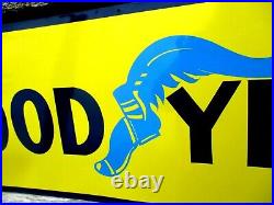 Vintage Hand Painted Metal GOODYEAR TIRE Sign Tractor Truck Gas Oil Lube YELLOW