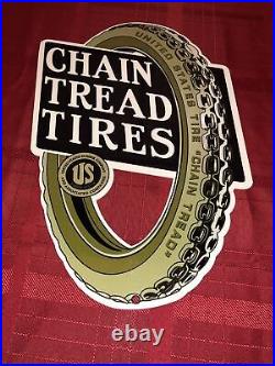 Vintage Heavy Chain Tread Tires Porcelain Enamel Heavy Metal Tire Station Sign