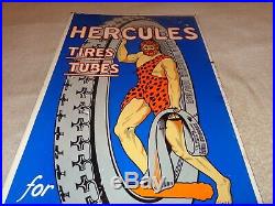 Vintage Hercules Tires & Tubes 20 Porcelain Metal Gasoline Oil Ds Flange Sign