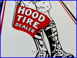 Vintage Hood Tire Dealer Porcelain Sign Gas Oil Pump Plate Service Station Rare