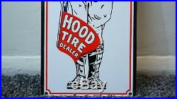 Vintage Hood Tires Gasoline Porcelain Sign Gas Oil Metal Station Pump Dealer Ad